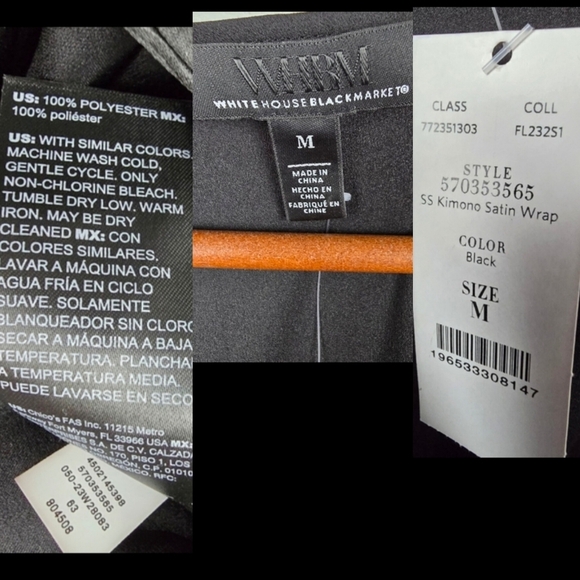 WHBM Short Sleeve Kimono Satin‎ Wrap Dress Black Womens Size M Cocktail Party - Picture 6 of 15